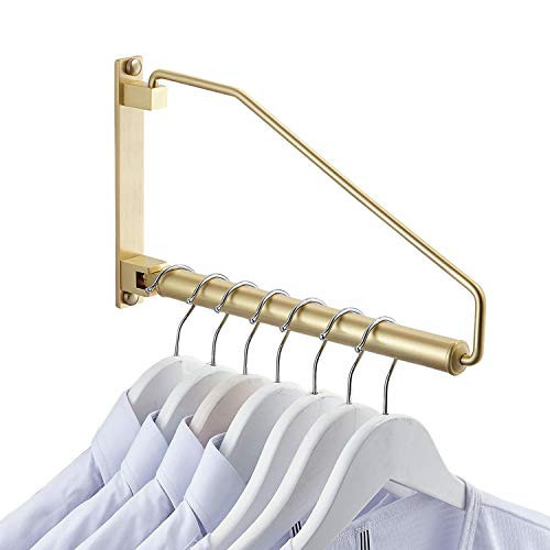 Folding Wall Mounted Clothes Hanger Rack Clothes Hook Solid Brass with Swing Arm Holder Clothing Hanging System Closet Storage Organizer Heavy Duty Drying Rack Wall Mount,Brushed Gold | Amazon (US)