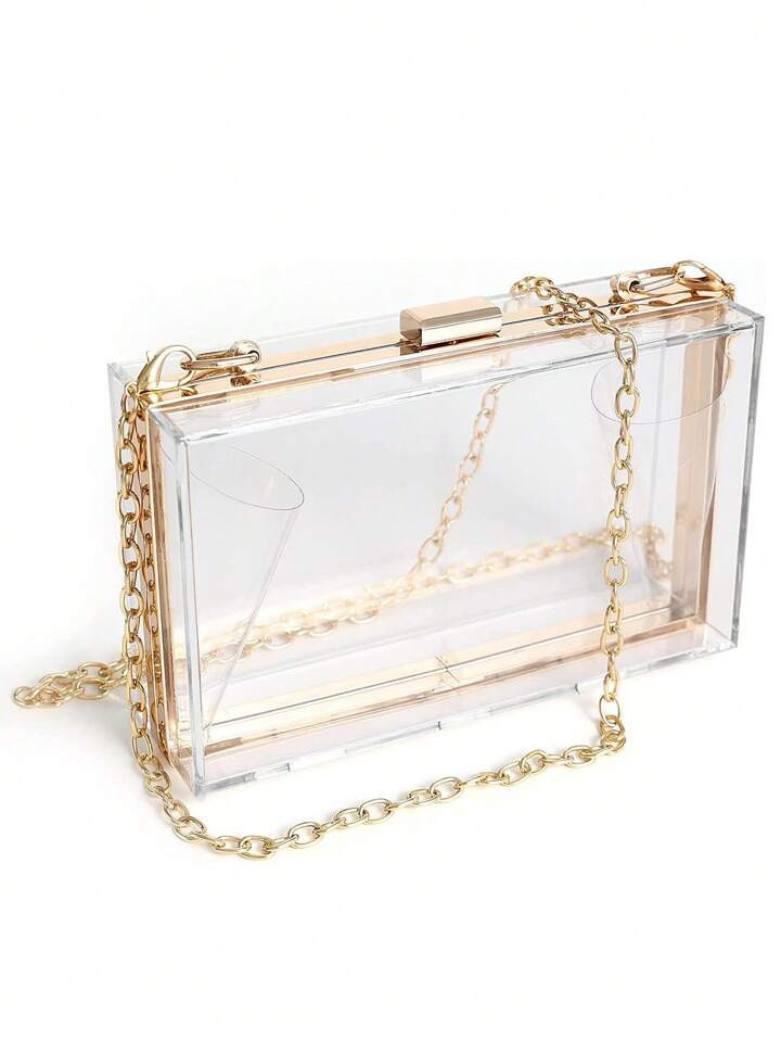 Women Clear Purse Acrylic Clear Clutch Bag, Shoulder Handbag With Removable Gold Chain Strap,Even... | SHEIN