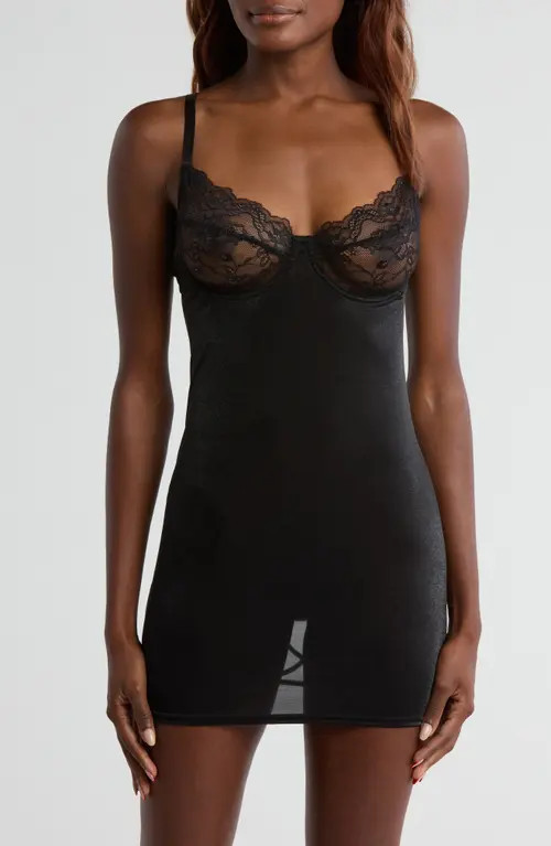 Coquette Lace & Mesh Underwire Chemise in Black at Nordstrom, Size 1 X | Nordstrom