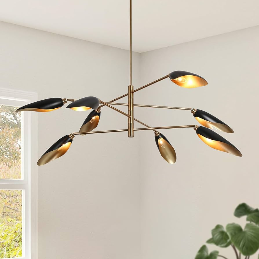 KSANA 48" Large Sputnik Chandelier, 8 Light Mid-Century Modern Dining Room Light Fixture Black Go... | Amazon (US)