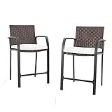 LOKATSE HOME 2 Piece Bar Stools Counter Height Chair Patio Furniture with Armrest for Garden Pool Lawn Backyard, Beige | Amazon (US)
