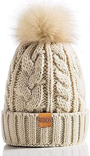 REDESS Women Winter Pompom Beanie Hat with Warm Fleece Lined, Thick Slouchy Snow Knit Skull Ski C... | Amazon (US)