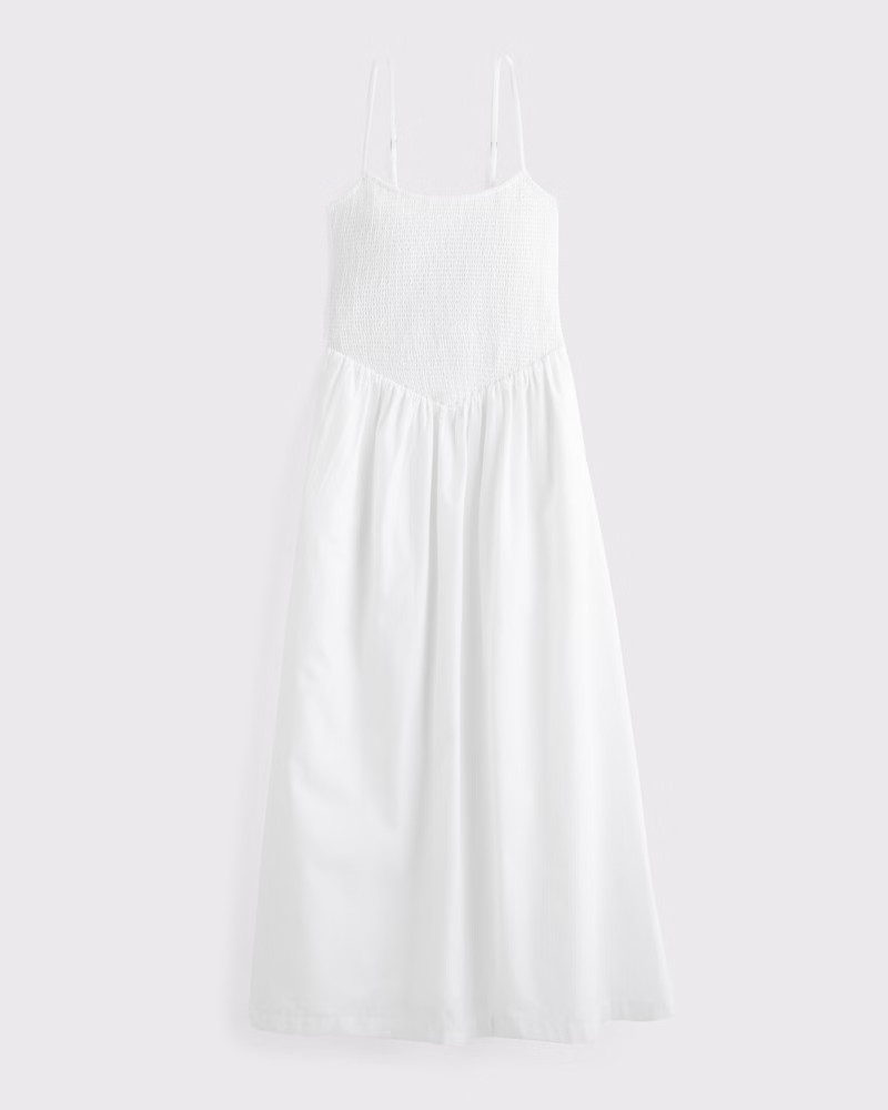 Women's Dipped-Waist Smocked Midi Dress | Women's Dresses & Jumpsuits | Abercrombie.com | Abercrombie & Fitch (US)