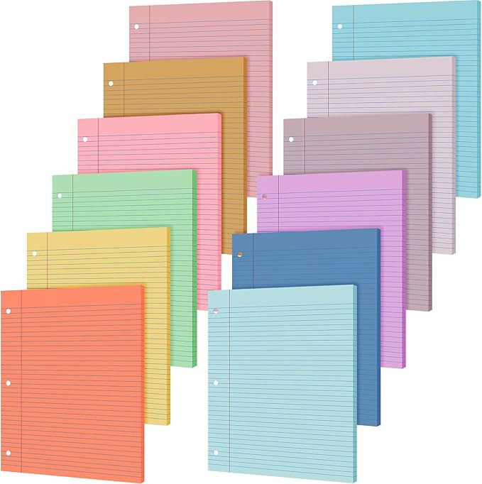 PerKoop 12 Pack 600 Sheets Lined Paper Bulk Wide Ruled 8 x 10.5 In, Loose Leaf Notebook Paper 3 H... | Amazon (US)