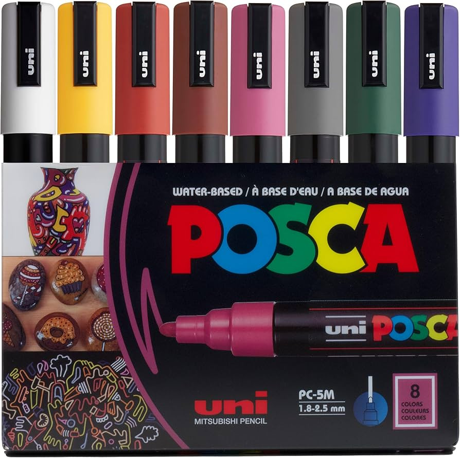 Posca Markers Set, 8 Medium Paint Markers 5M – Dark Tones – White, Ochre, Ruby Red, Cacao Bro... | Amazon (US)