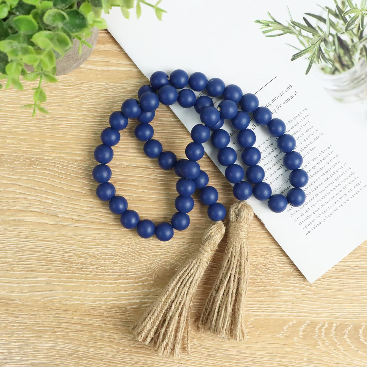 Amazon.com: Meplait 39in Wood Bead Garland Farmhouse with Tassels,Versatile Prayer Beads Boho Chi... | Amazon (US)