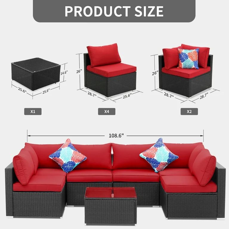 Ainfox 7 Pcs Outdoor Patio Furniture Sofa Set on Sale,Black-Red | Walmart (US)