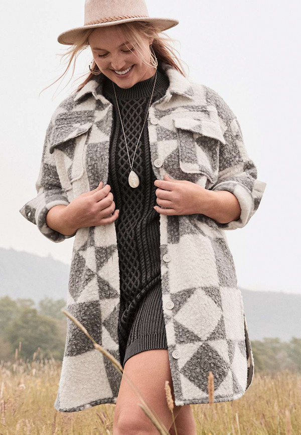 Gray Geo Longline Shacket | Maurices