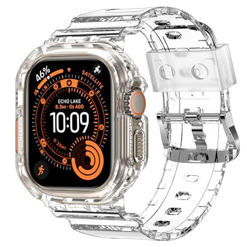 XYF Compatible for Crystal Clear Apple Watch Ultra 3 2 Bands 49mm, Bumper Case for Men Women Jelly Sport Cover Strap for iWatch Ultra 3 2 Series 11 10 9 8 7 SE 6 5 4 3 (CrystalClear, 49) | Amazon (US)