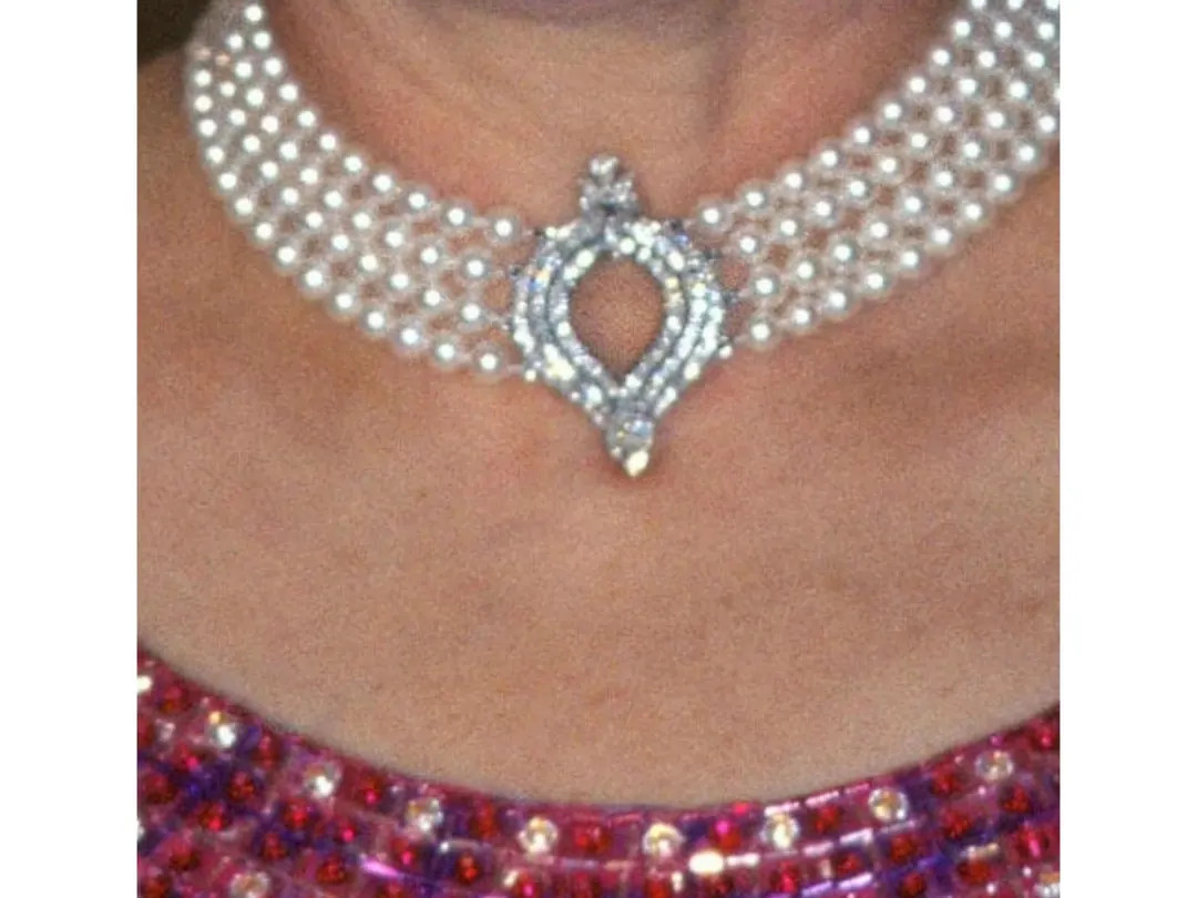 Queen Elizabeth II Pearl Necklace, 925 Sterling Silver CZ Diamond Replica Jewelry, Four-row Cultu... | Etsy (US)
