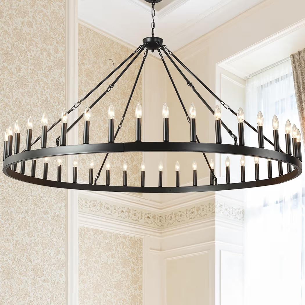 64 Inch Extra Large Black Wagon Wheel Chandelier 42-Light Farmhouse Wagon Wheel Chandeliers Round... | Amazon (US)