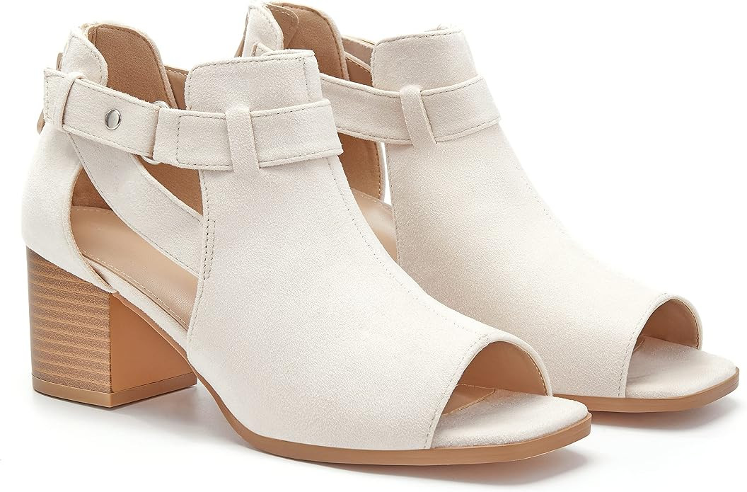 LAICIGO Womens Peep Toe Heels Chunky Heel Booties Open Toe Booty Cutout Dress Shoes with Back Zip... | Amazon (US)