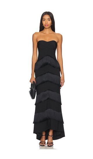 Hera Fringe Maxi Dress in Black | Revolve Clothing (Global)