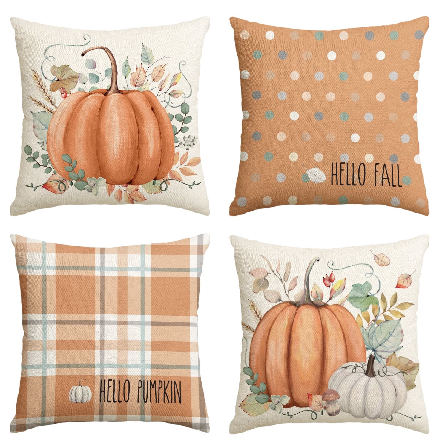 Sm:)e Hello Fall Hello Pumpkin Throw Pillow Covers, 18 x 18 Inch Autumn Thanksgiving Harvest Oran... | Walmart (US)