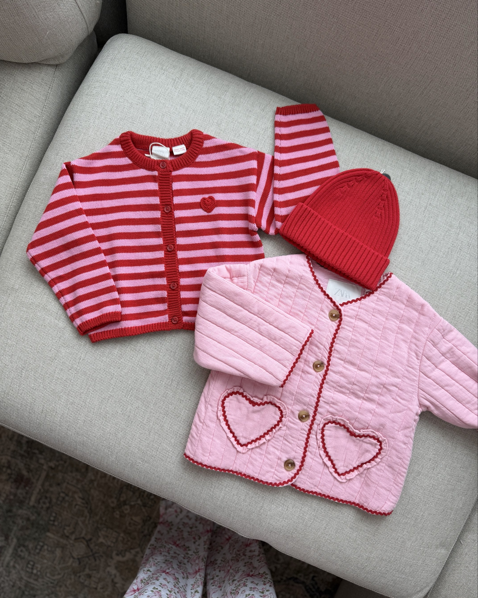 Valentines Haul from Zara Kids ❤️🩷 couldn’t leave my boy out, the cutest freaking heart t-shirts! I grabbed both of them a red beanie since we’re still in the depths of winter and they can both wear next year, too! So cute as a pop of color. 

I do size 6 for Oliver, and size 18 months or 2T for Evelyn!❤️❤️

Zara kids, latest launch, Valentine’s Day, pink jacket, red stripes, preK school aged boys outfits 

#LTKValentine #LTKmomlife #LTKKids