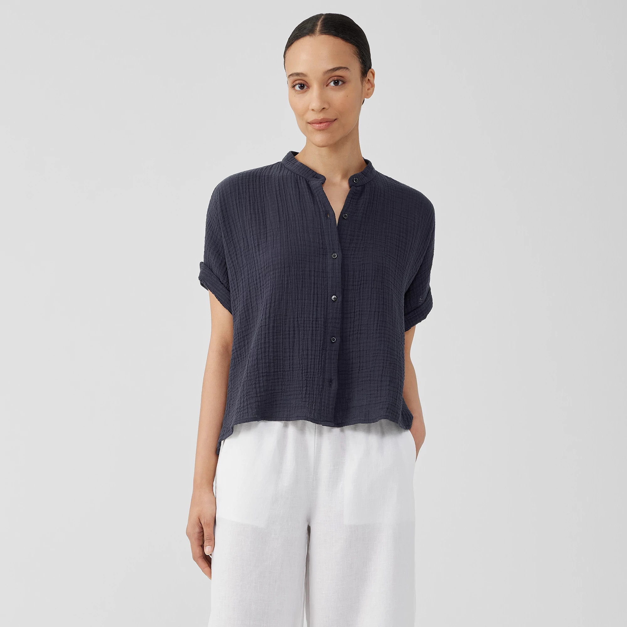 Organic Cotton Gauze Short-Sleeve Shirt | Eileen Fisher
