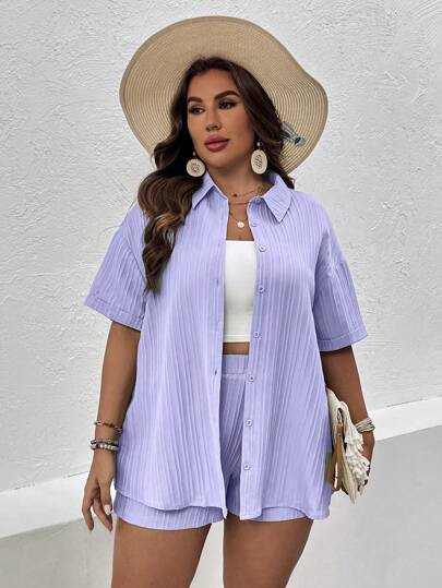 SHEIN VCAY Plus Drop Shoulder Shirt & Shorts | SHEIN