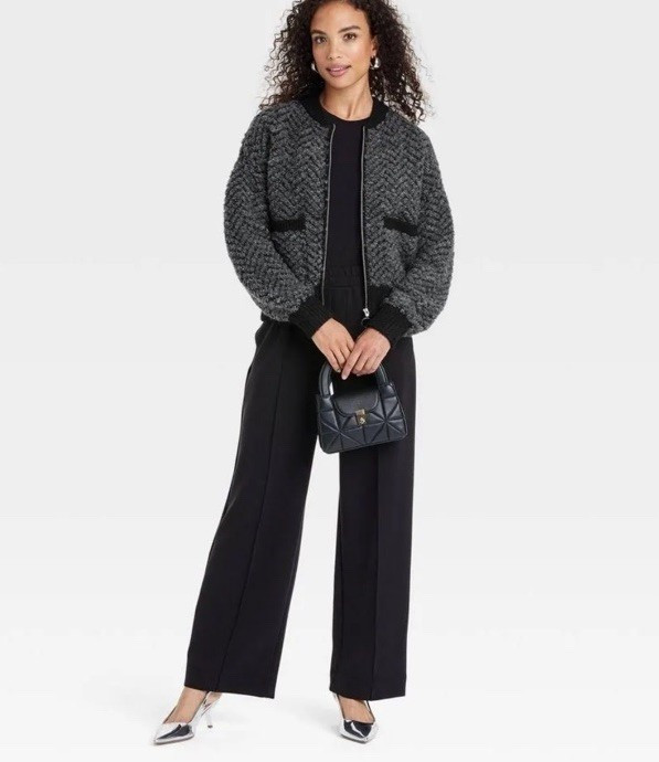 Women's Lady Bomber Jacket - A New Day Charcoal Sz Large | eBay US