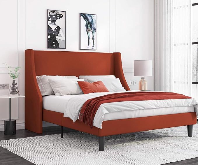 Allewie Queen Size Modern Platform Bed Frame with Deluxe Wingback/Upholstered Bed Frame with Head... | Amazon (US)