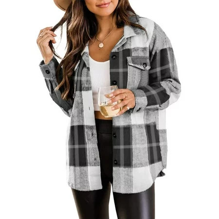 Rosvigor Flannel Shirts for Women Plaid Jackets Long Sleeve Shackets Womens Button Down Coats Warm Blouses | Walmart (US)