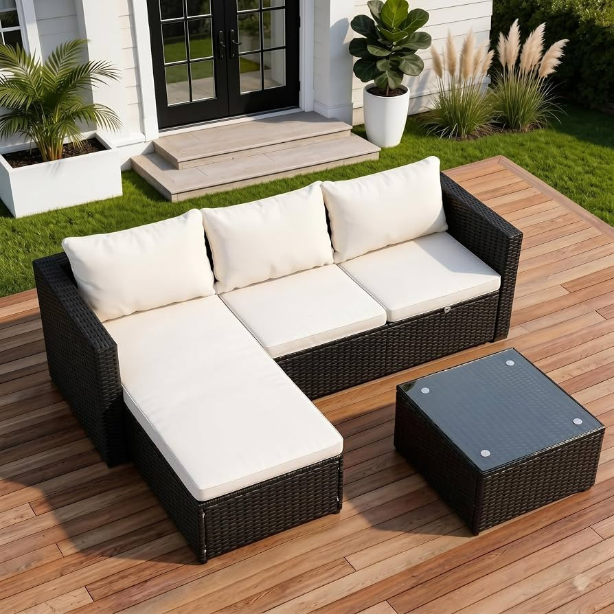 Shintenchi Outdoor Sectional Patio Furniture Set 4-Piece, All-Weather PE Rattan Sofa Couch with C... | Amazon (US)