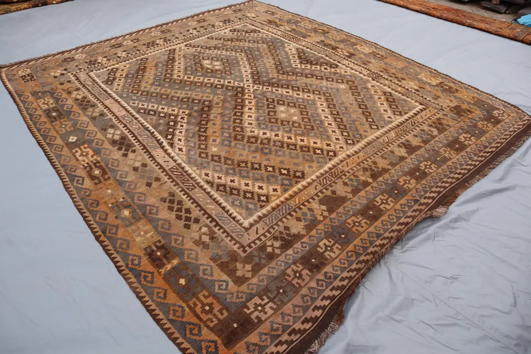 Vintage Terracotta Kilim Rug: 9.5x8 Afghan Geometric Flatweave - Etsy | Etsy (US)
