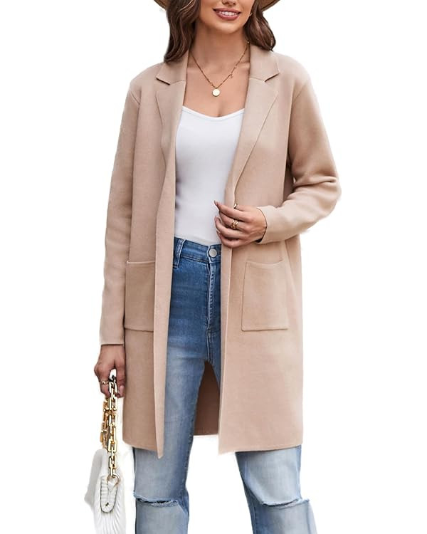 GRACE KARIN Women's 2024 Fashion Open Front Long Cardigan Sweaters Long Sleeve Lapel Knit Sweater... | Amazon (US)