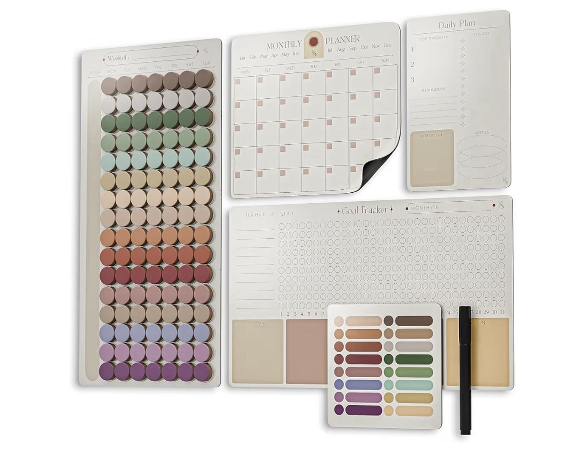 Amazon find Premium Color-Coded Time Block Planner, Refrigerator Magnetic Planner Set, Vision Board, Wet Erase Daily Magnetic Calendar for Fridge, Weekly Planner, Habit tracker, teacher planner