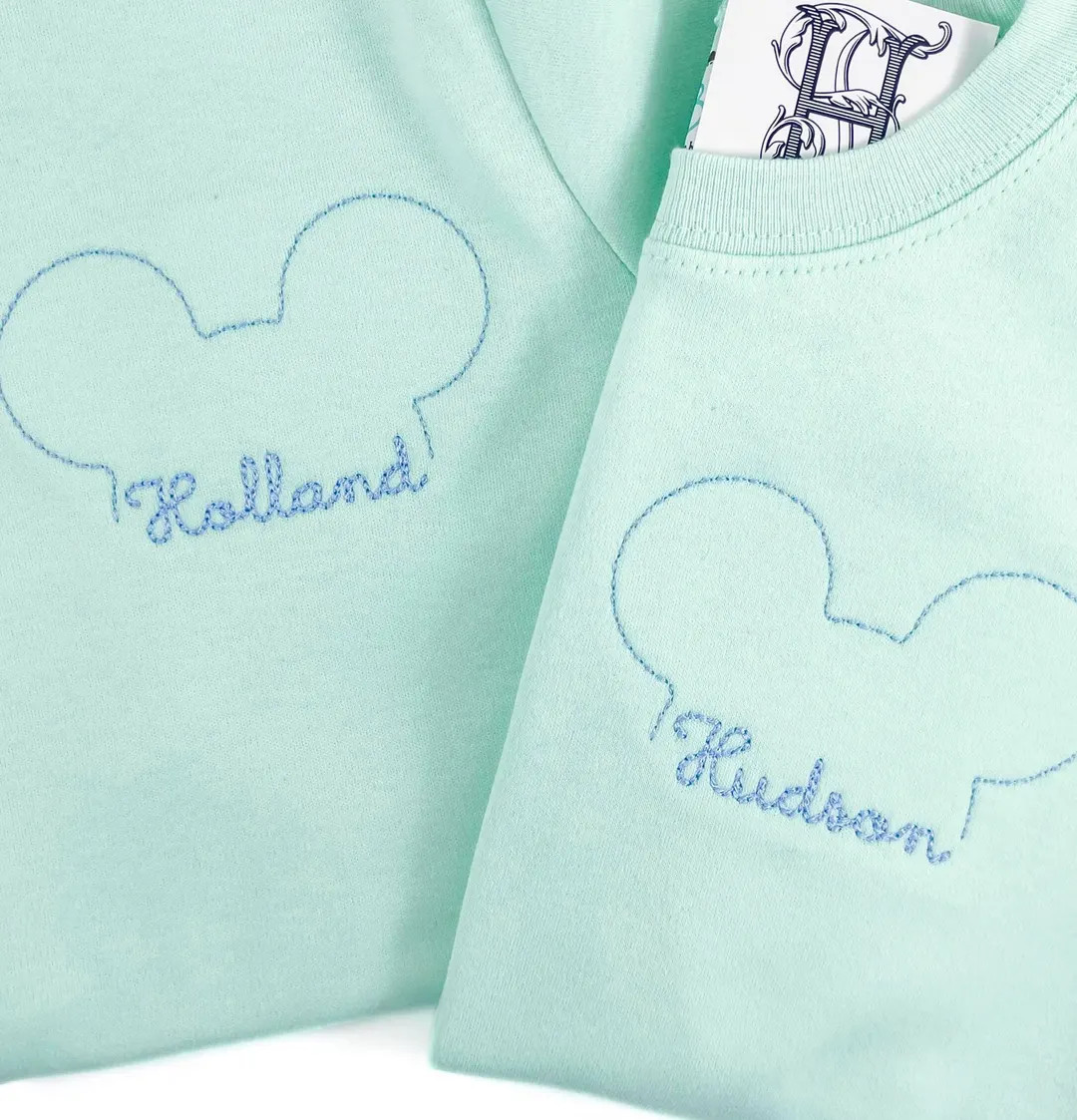 Boy’s Personalized Short Sleeves Mint Green Tee Shirt With Blue Mouse Embroidery Design - Etsy | Etsy (US)