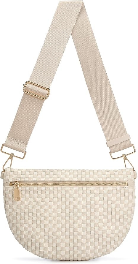 Woven Crossbody Bags For Women, Checkered PU Waist Pack Travel Sling Bag | Adjustable Strap for T... | Amazon (US)