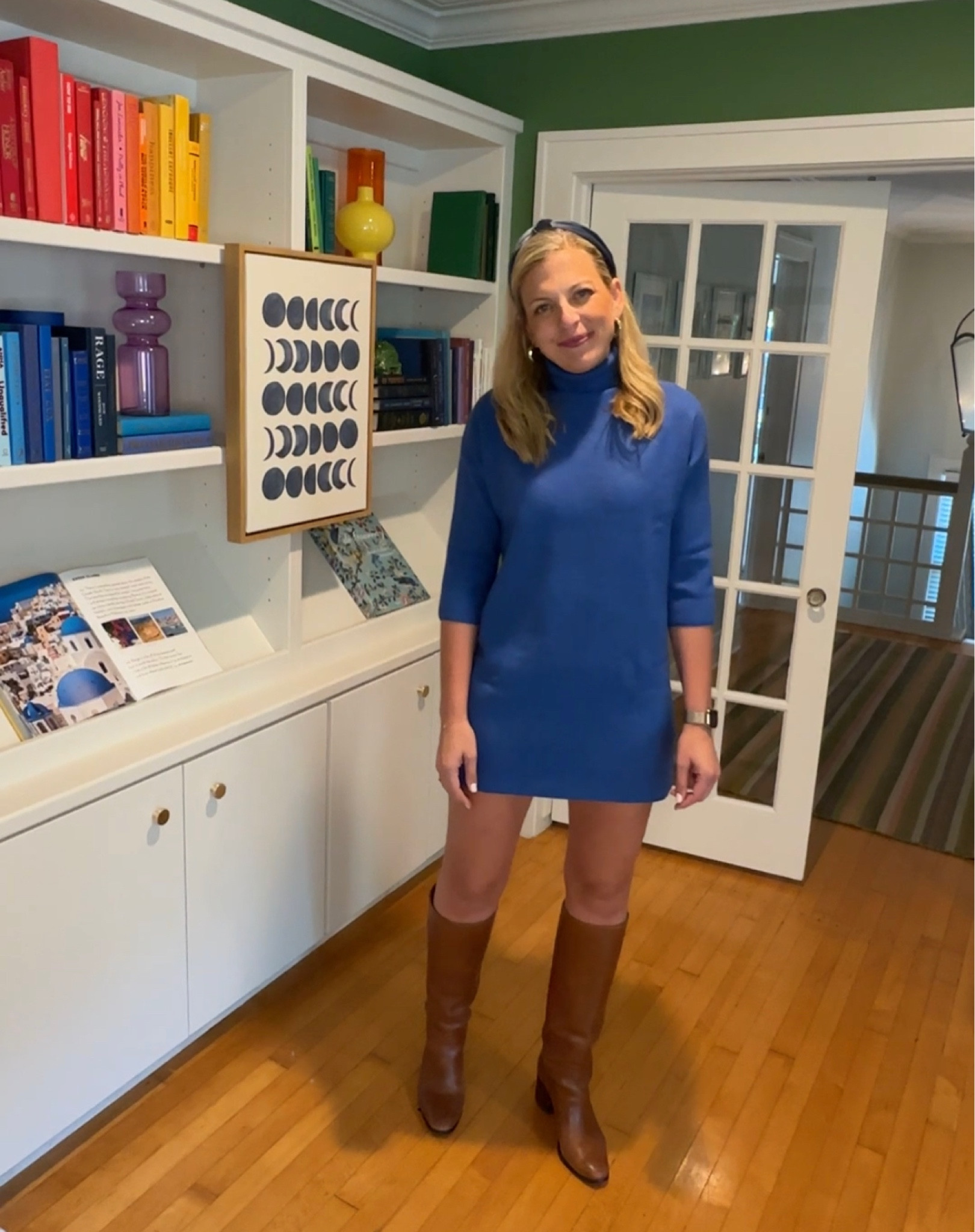 Sweater dress for the transitional season win! 

#tuckernuck #sweaterdress #turtleneck #blue #bluesweater #headband #womensboots #brownboots 

#LTKSeasonal #LTKsalealert #LTKfindsunder50