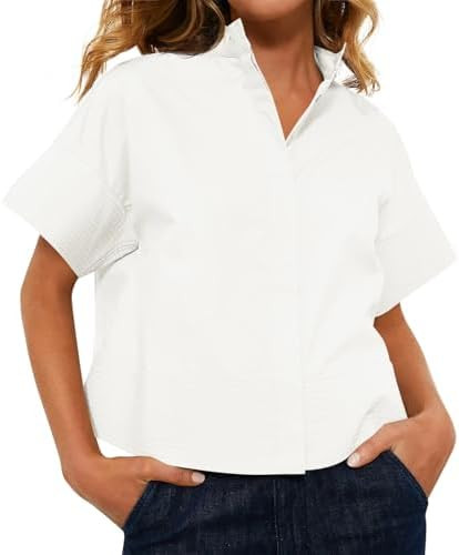 Cicy Bell Womens Cropped Short Sleeve Button Down Shirts Pleated Summer Dressy Casual Blouse Stan... | Amazon (US)