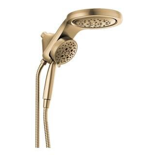 HydroRain 5-Spray Patterns 1.75 GPM 6 in. Wall Mount Dual Shower Heads in Champagne Bronze | The Home Depot