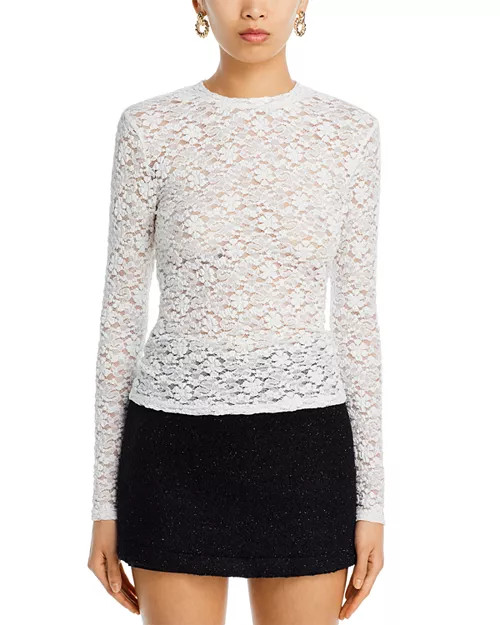AQUA Puckered Lace Long Sleeve Top - Exclusive  | Bloomingdale's Women | Bloomingdale's (US)