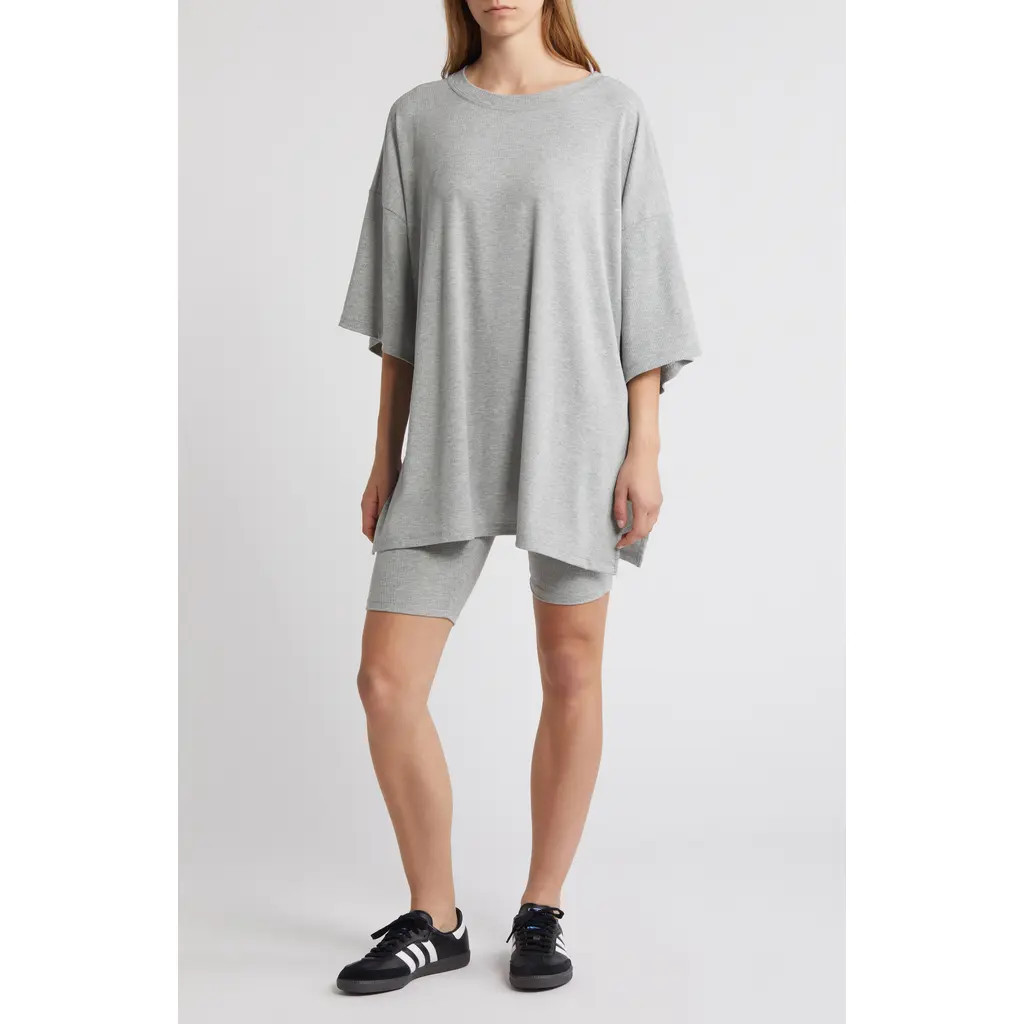Dressed in Lala Malone Rib Oversize T-Shirt & Shorts in Heather Grey at Nordstrom, Size Large | Nordstrom
