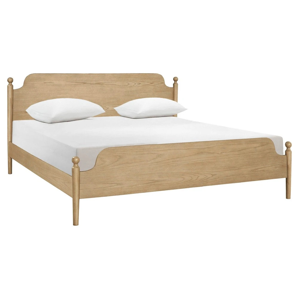 Zayne Updated Traditional Tan Wood Bed - King | Kathy Kuo Home