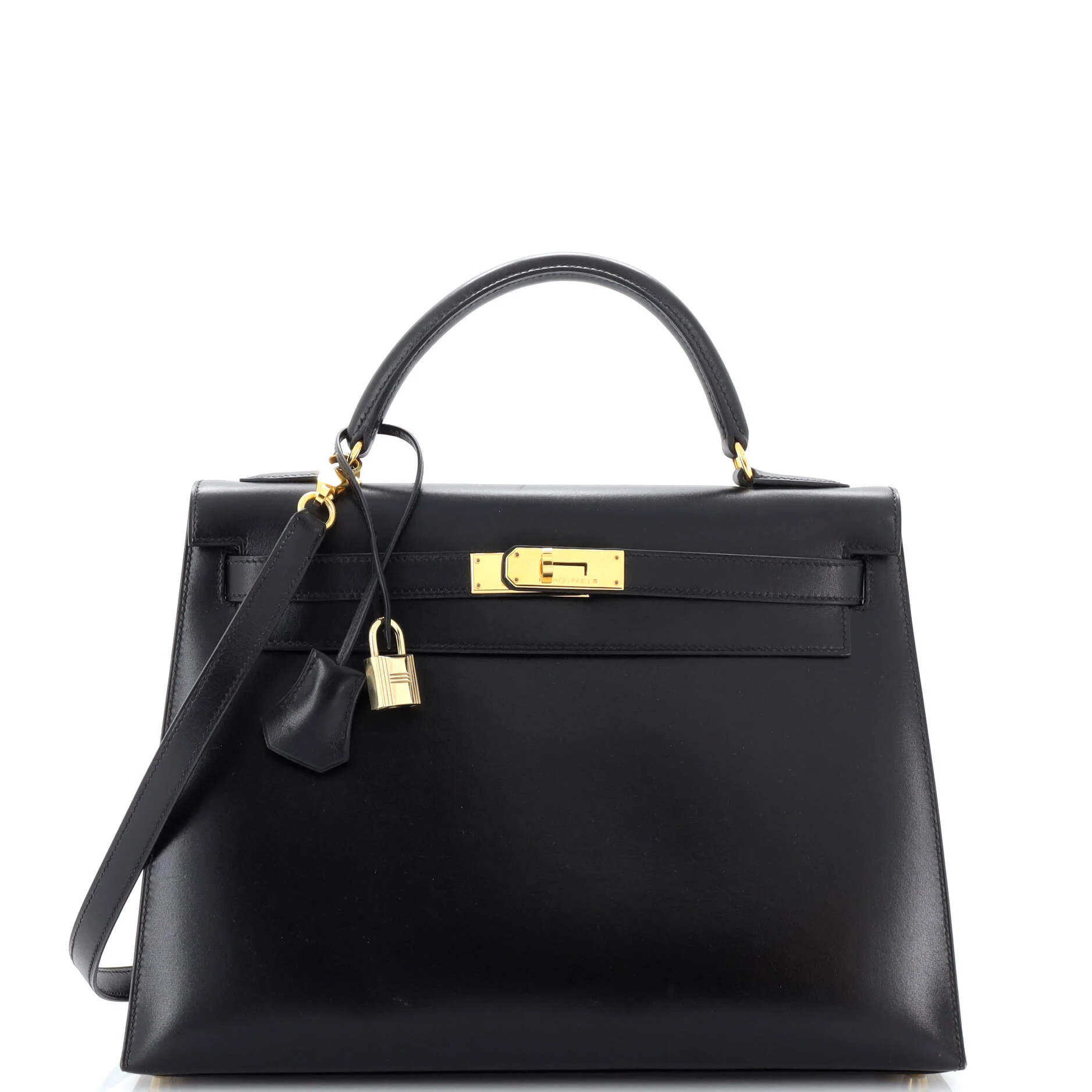 Hermes Kelly Handbag Noir Box Calf with Gold Hardware 32 | Rebag