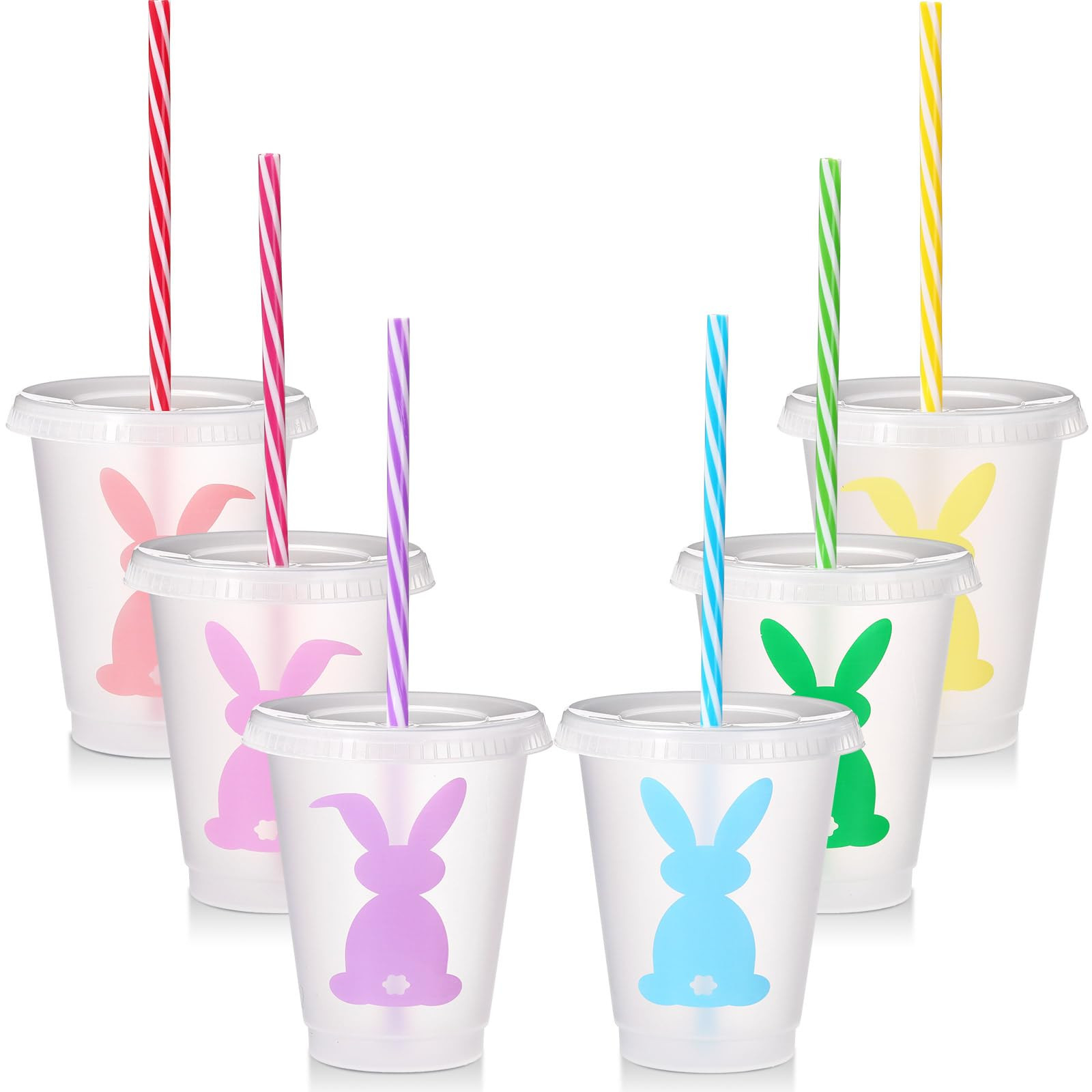 6 Pcs Easter Plastic Cups with Lids and Straws Bunny Rabbit Cups Bulk Reusable Tea Coffee Tumbler for Easter Day Party Drinkware Holiday Supplies (16 oz) | Amazon (US)