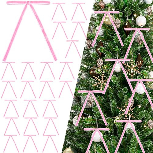 30 PCS Pink Velvet Ribbon Bows for Christmas Tree, Pink Small Bow Ornaments for Christmas Tree Door Garland Home Decorations | Amazon (US)