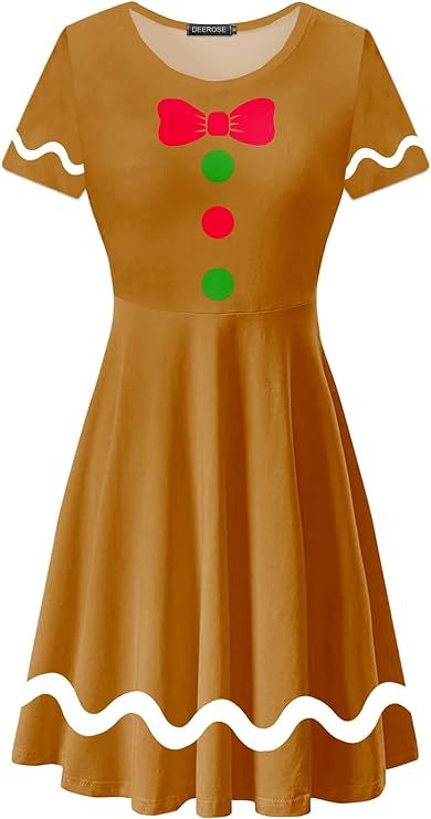 Deerose Women Christmas Print Tunic Dresses Thanksgiving Short Sleeve Elastic Waist Dress | Amazon (US)