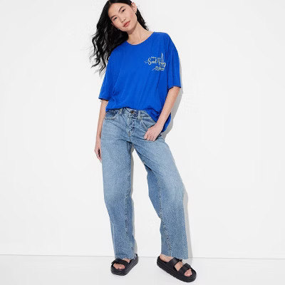 Women's Short Sleeve Oversized Graphic T-Shirt - Wild Fable™ Cobalt XS: Recycled Polyester, Cotton Blend, Landscape Pattern, Jersey Fabric | Target