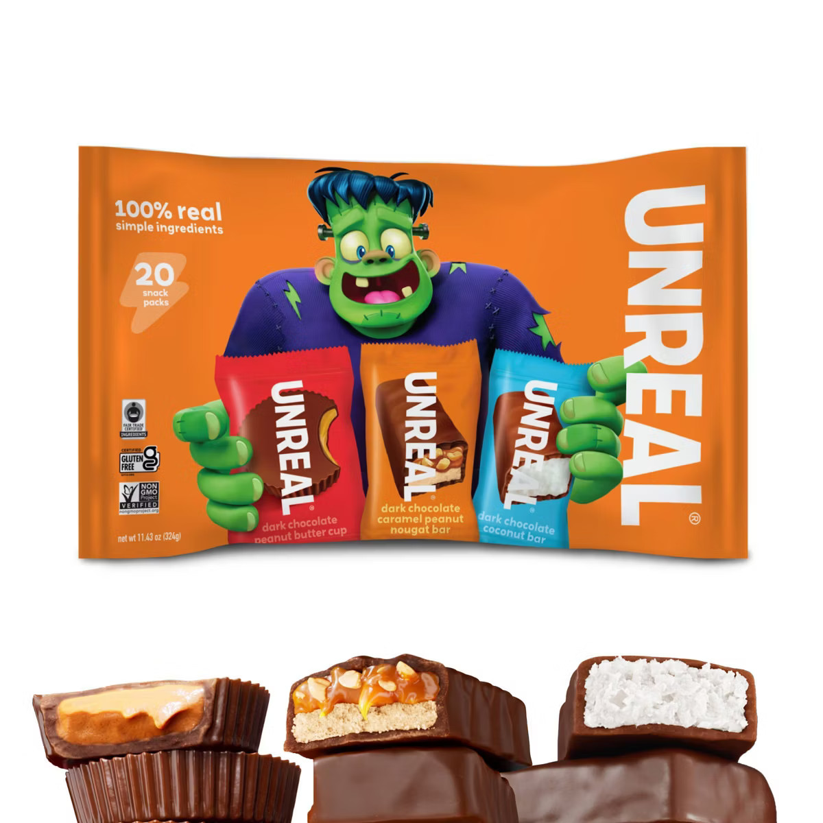 UNREAL Halloween Chocolate Coconut Bars & Nougat Bars Variety Bag - 11.43oz/20ct | Target