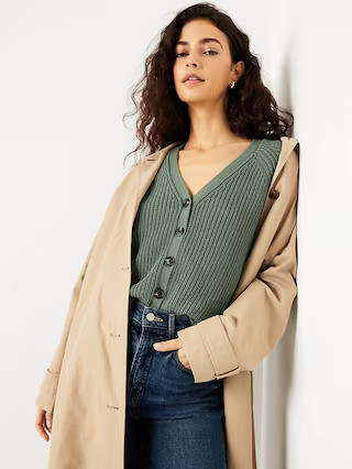 V-Neck Shaker-Stitch Cardigan Sweater | Old Navy (US)