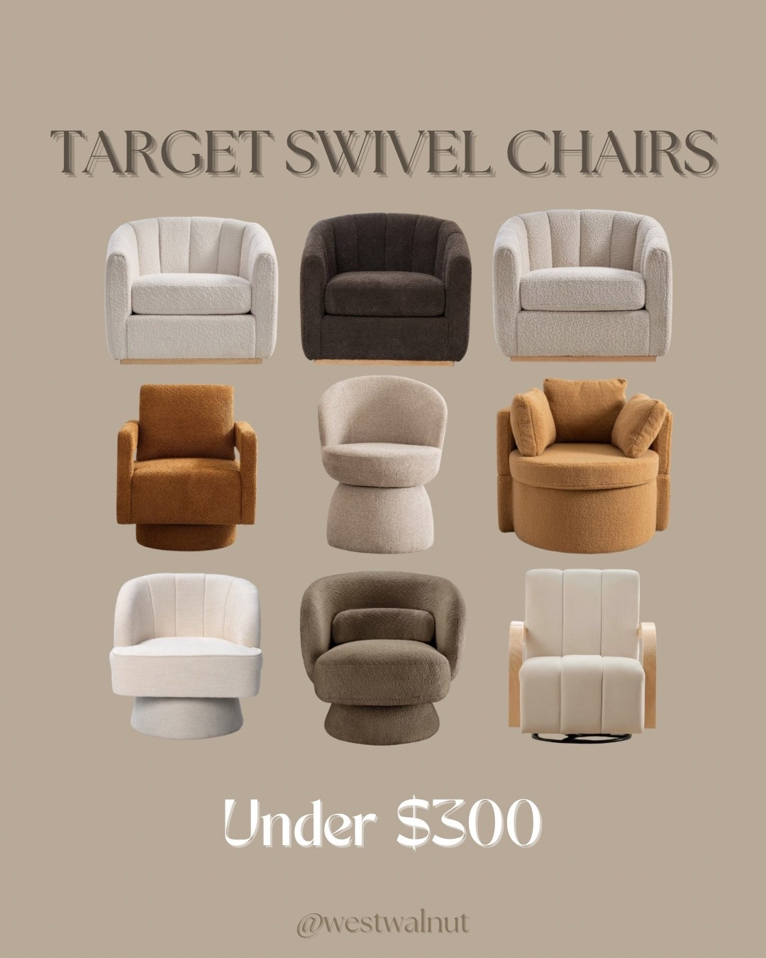 I love a good swivel chair. Whether utilized in a livingroom, at the end of a bed, a reading nook or in an office space, they can be the perfect functional addition for extra seating. Target has some solid, affordable options! I rounded up some modern, neutral options under $300 and under $500 for some budget friendly inspiration.

#swivelchair #affordablefurniture #modernfurniture #modernchair #budgetfriendly #homefinds #affordabledecor #affordablehome #budgetfriendlyfurniture 


#LTKHome