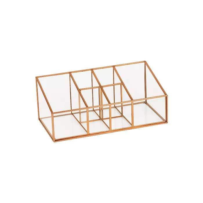 10"X5"X4" 6 Compartment Glass & Metal Vanity Organizer Copper Finish - Threshold™ | Target