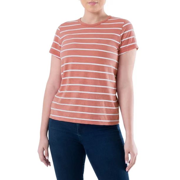 Time and Tru Womens Striped Short Sleeve Slub Crew Neck T-Shirt | Walmart (US)