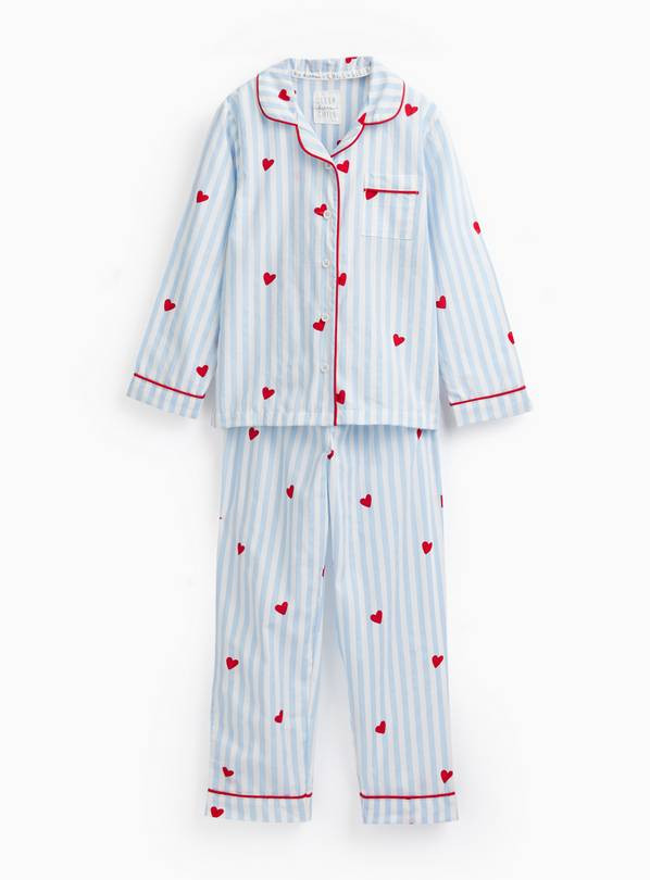 Mini Me Blue Valentine's Striped Traditional Pyjamas 6-7 years | Tu Clothing