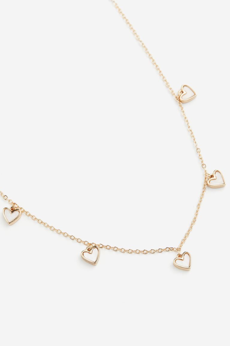 Heart-pendant Necklace - Gold-colored/white - Ladies | H&M US | H&M (US + CA)