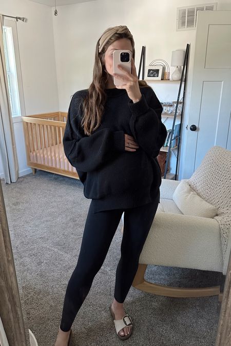 wearing an xs in oversized sweater, one of my favorite sweaters

also linked a look for less, would size up but prefer the FP sweater 

Early fall outfit 
Bump friendly sweater 

#LTKbump #LTKSeasonal