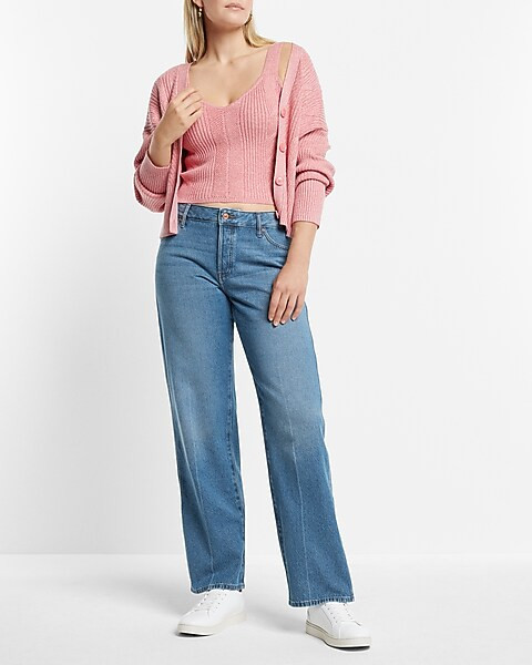 Low Rise Medium Wash Baggy Straight Jeans | Express